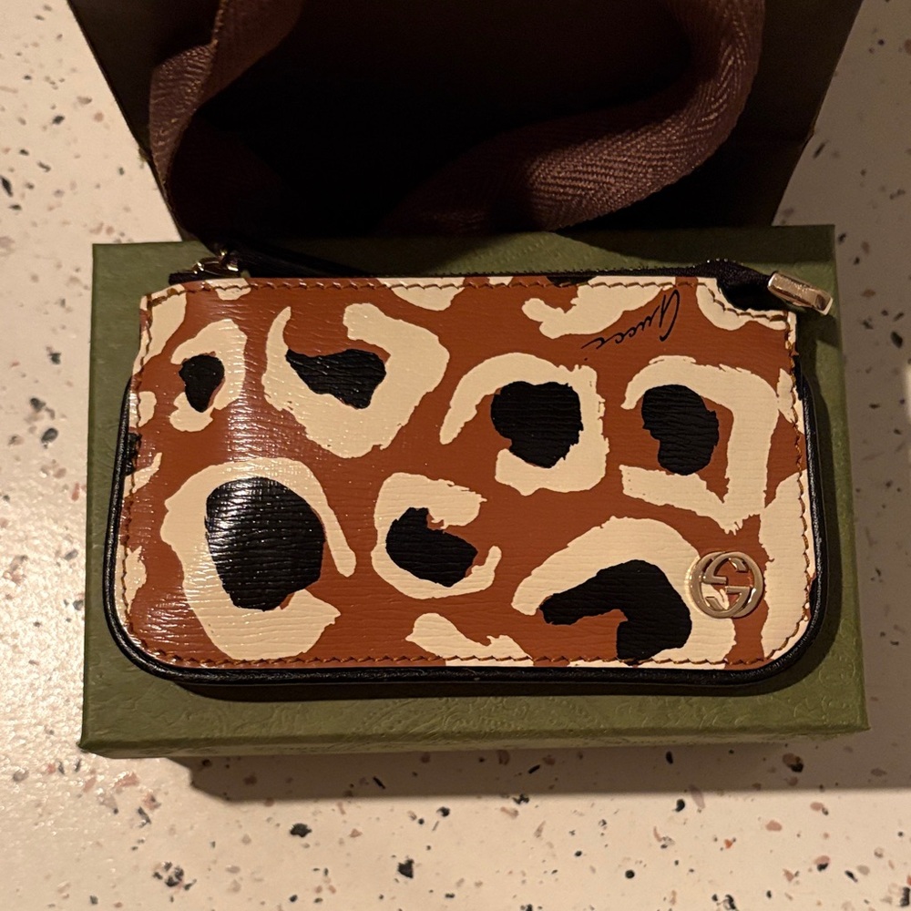 Gucci Brown and Black Animal Print key pouch